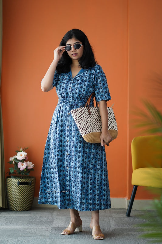 Saavan Blue Cotton Shirt Dress