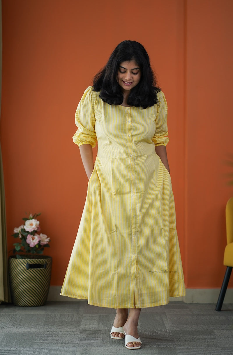 saavan yellow cotton a-line dress