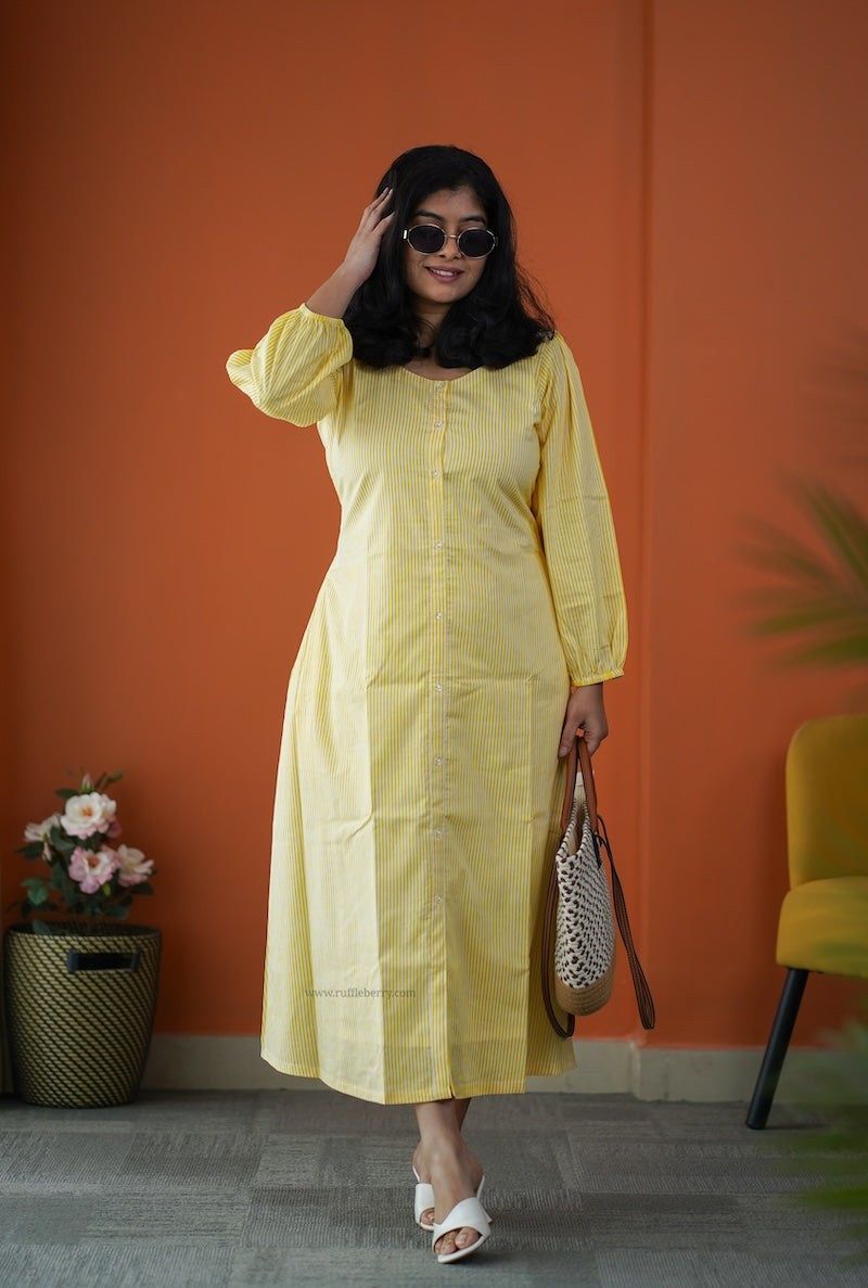 saavan yellow cotton a-line dress