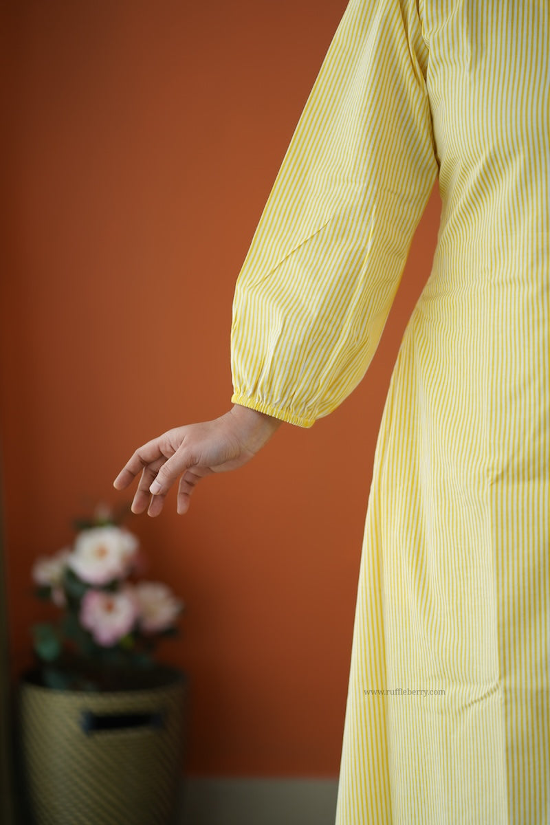 saavan yellow cotton a-line dress