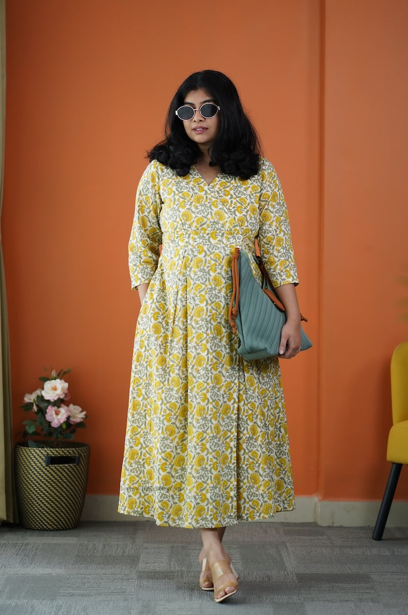 saavan ivory cotton button wrap dress