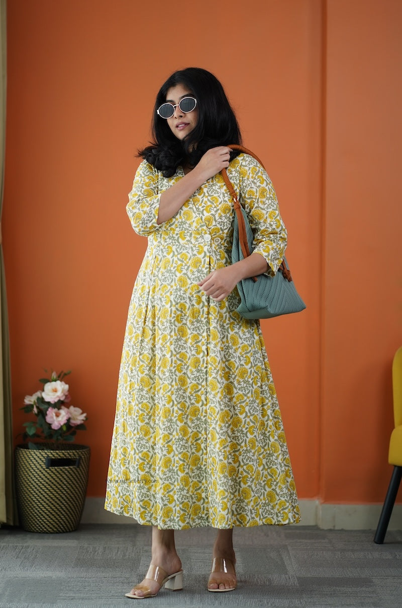 saavan ivory cotton button wrap dress