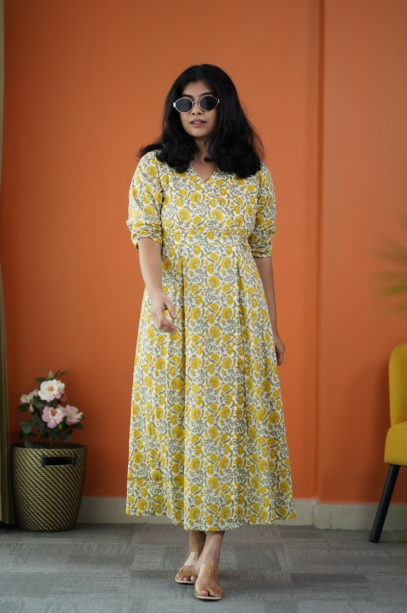 saavan ivory cotton button wrap dress