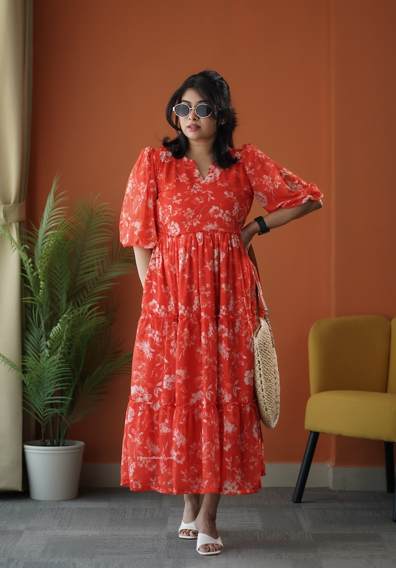 sunburst tangy georgette tier dress