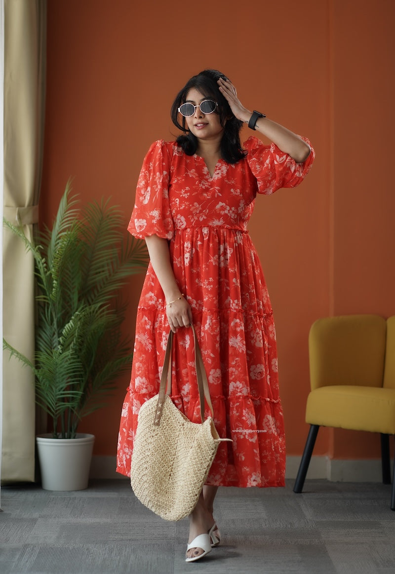sunburst tangy georgette tier dress