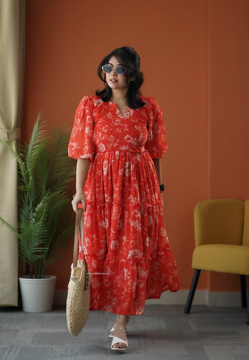 sunburst tangy georgette tier dress