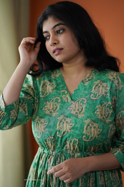 Saavan Green Cotton Tier Dress