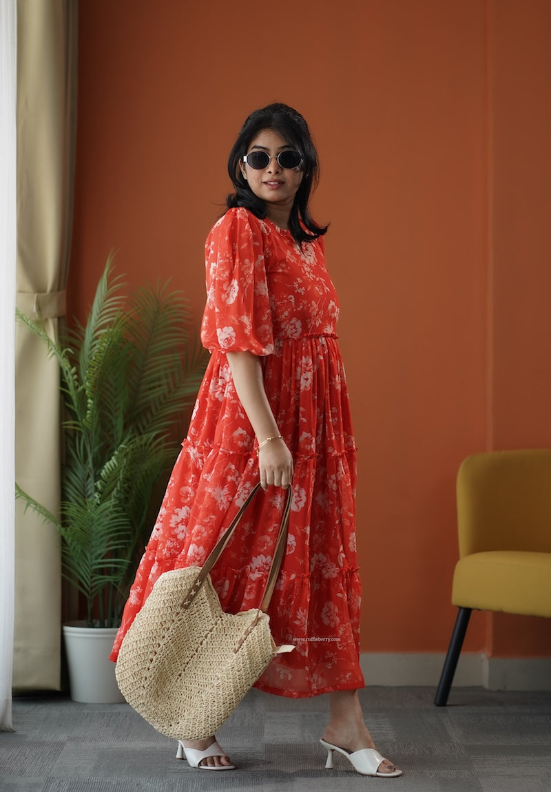 sunburst tangy georgette tier dress