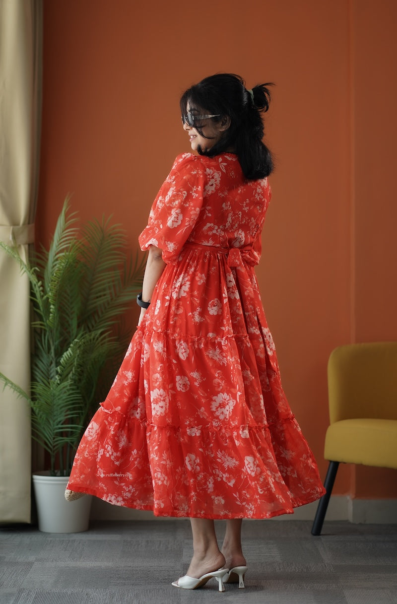 sunburst tangy georgette tier dress