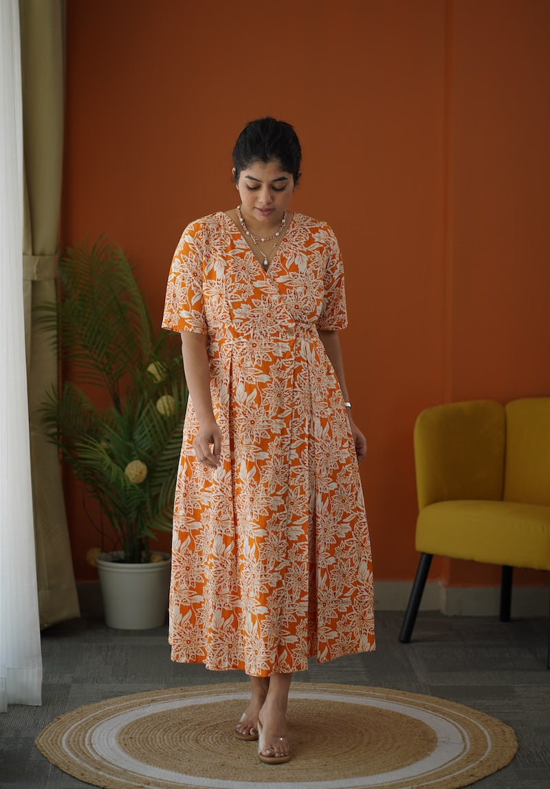 melody cotton button wrap dress