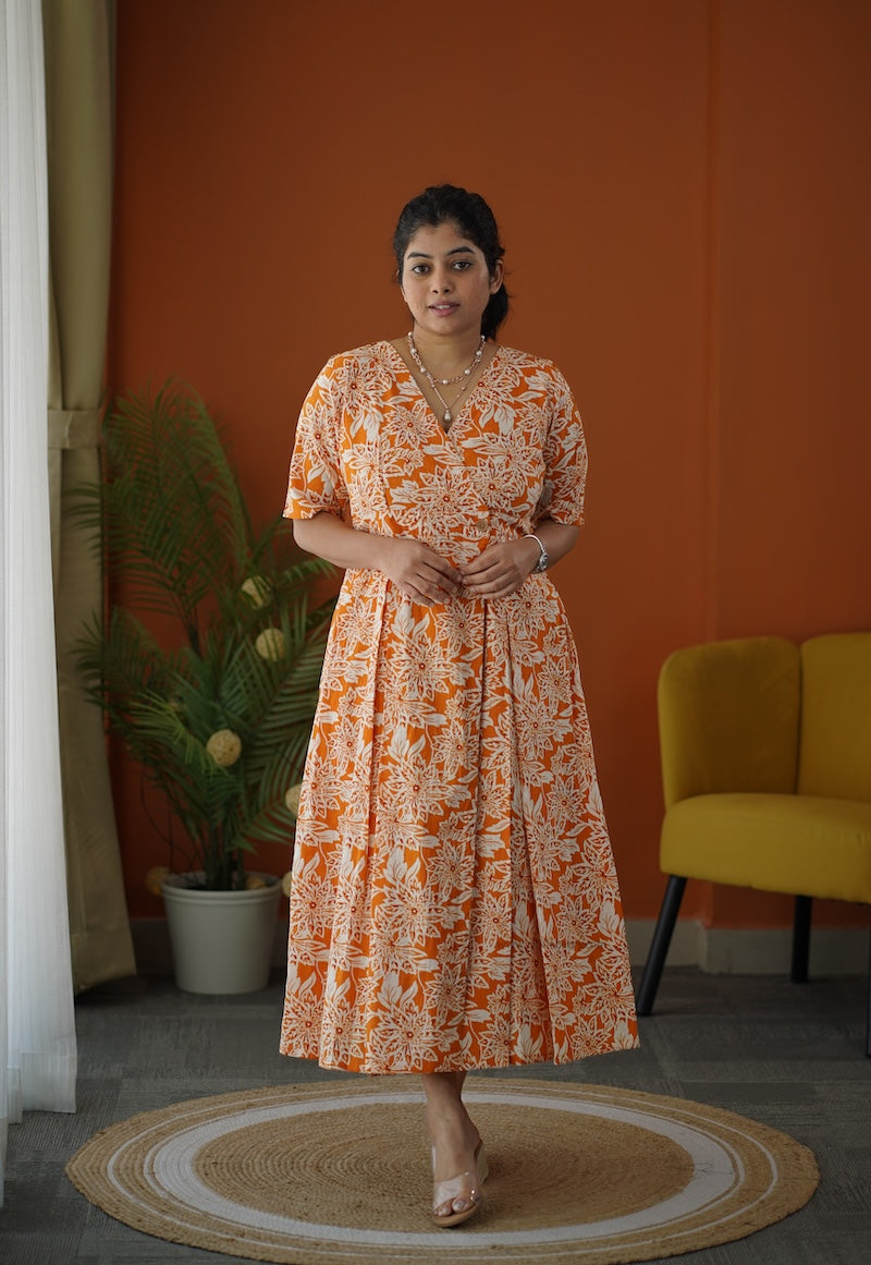 melody cotton button wrap dress