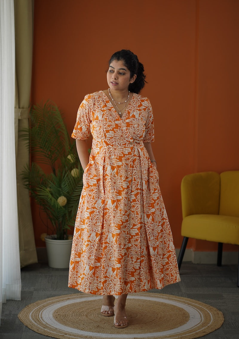 melody cotton button wrap dress