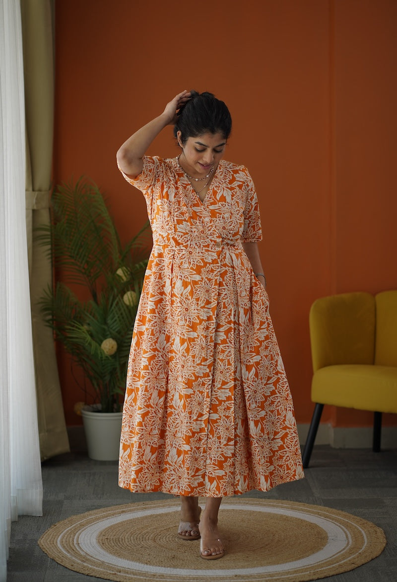 melody cotton button wrap dress