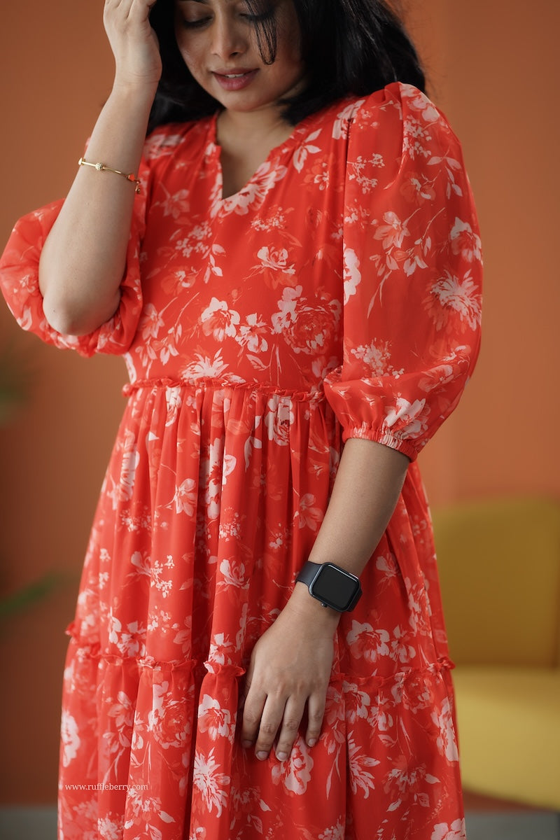 sunburst tangy georgette tier dress