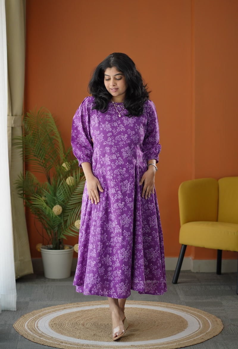 lela purple fit & flare cotton dress