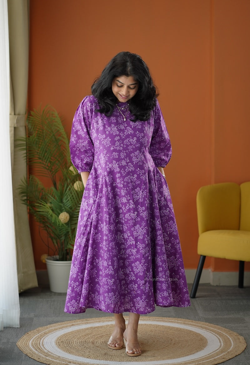 lela purple fit & flare cotton dress