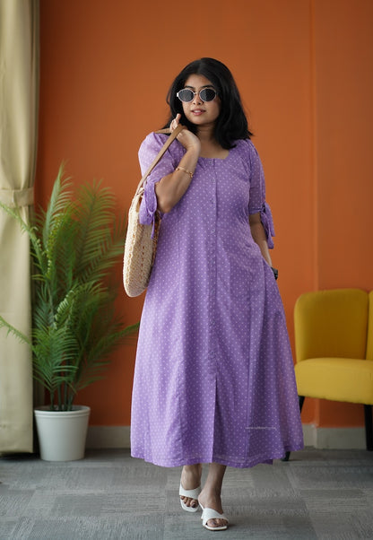 Sunburst Lilac Polka A-line Georgette Dress