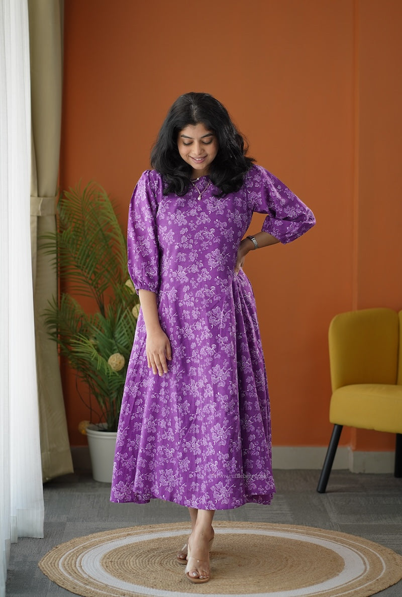 lela purple fit & flare cotton dress