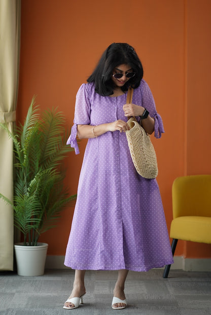 Sunburst Lilac Polka A-line Georgette Dress