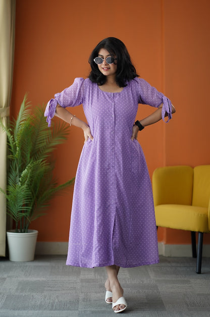 Sunburst Lilac Polka A-line Georgette Dress