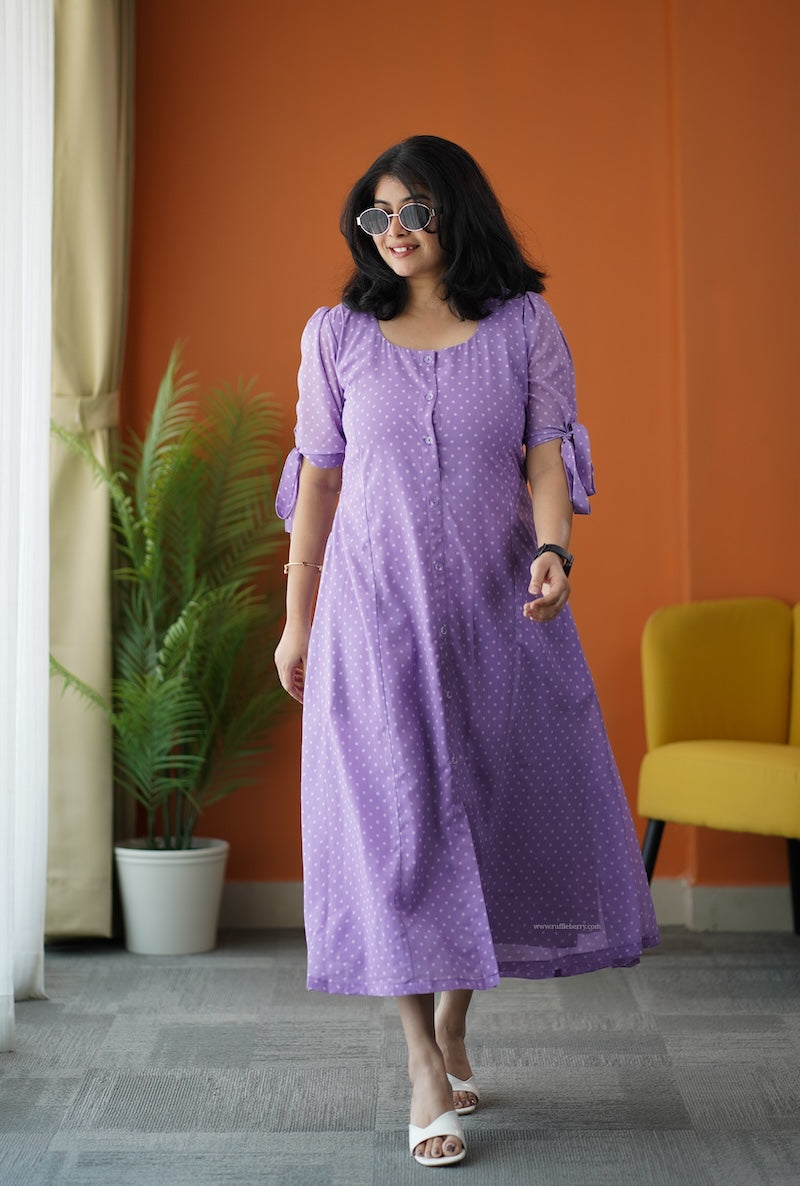 sunburst lilac polka a-line georgette dress