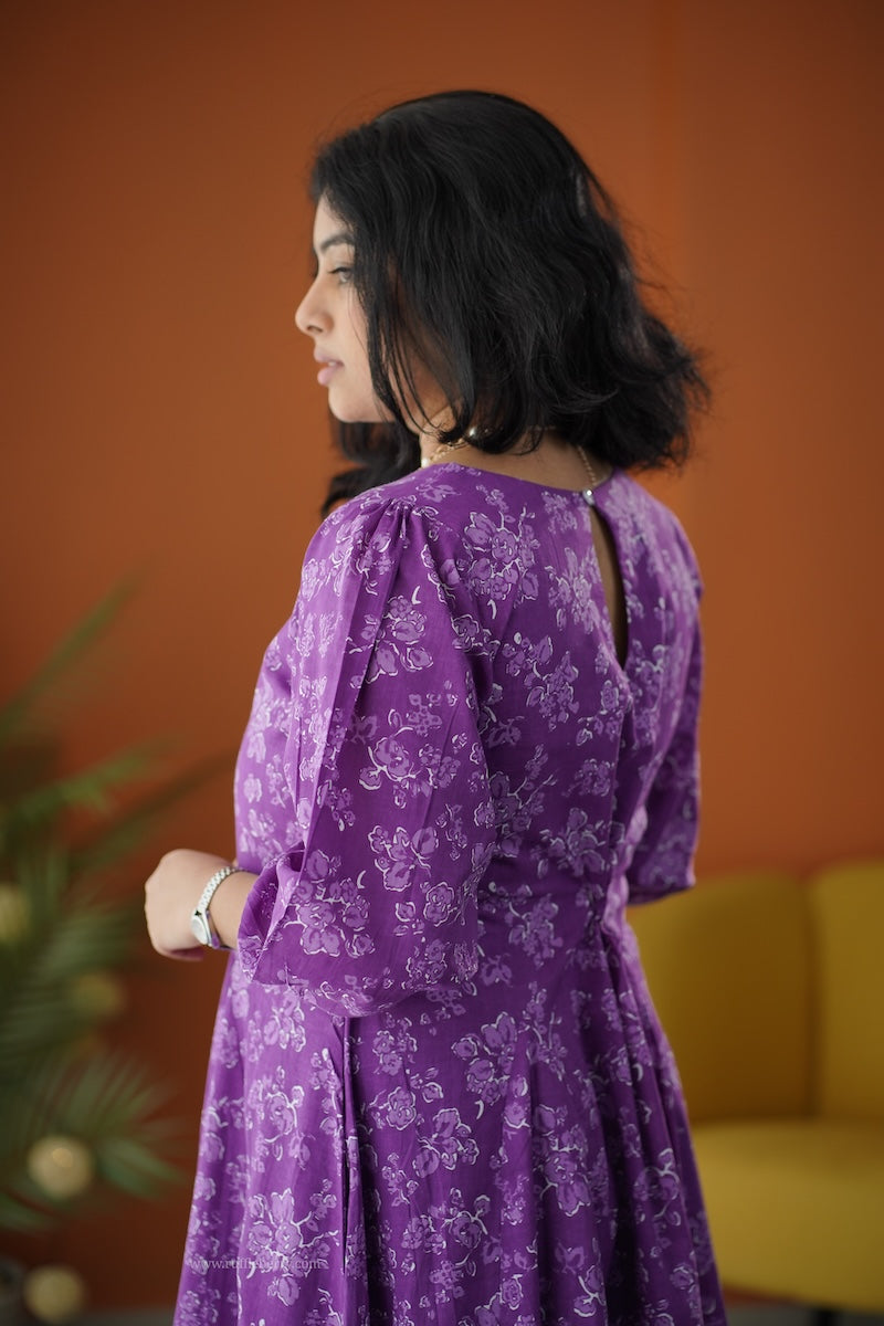 lela purple fit & flare cotton dress