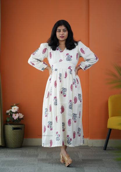 Saavan White Cotton Tier Dress