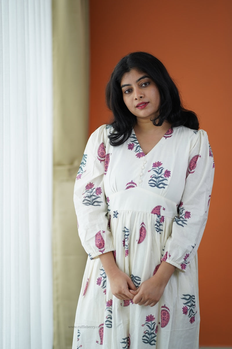 saavan white cotton tier dress