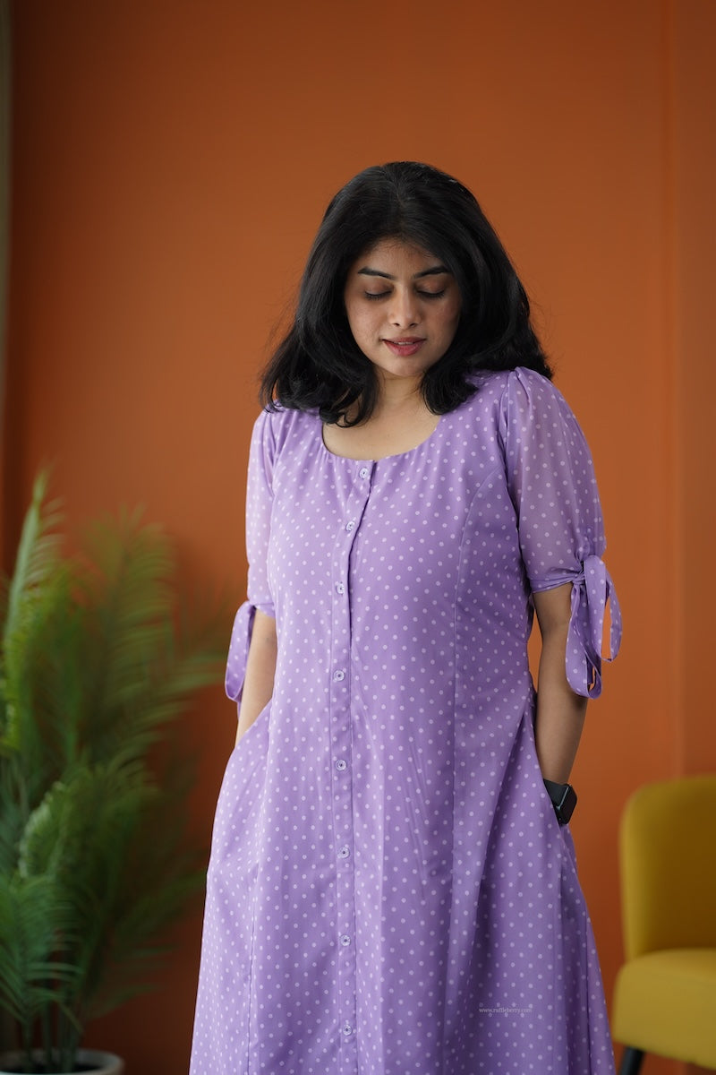 sunburst lilac polka a-line georgette dress