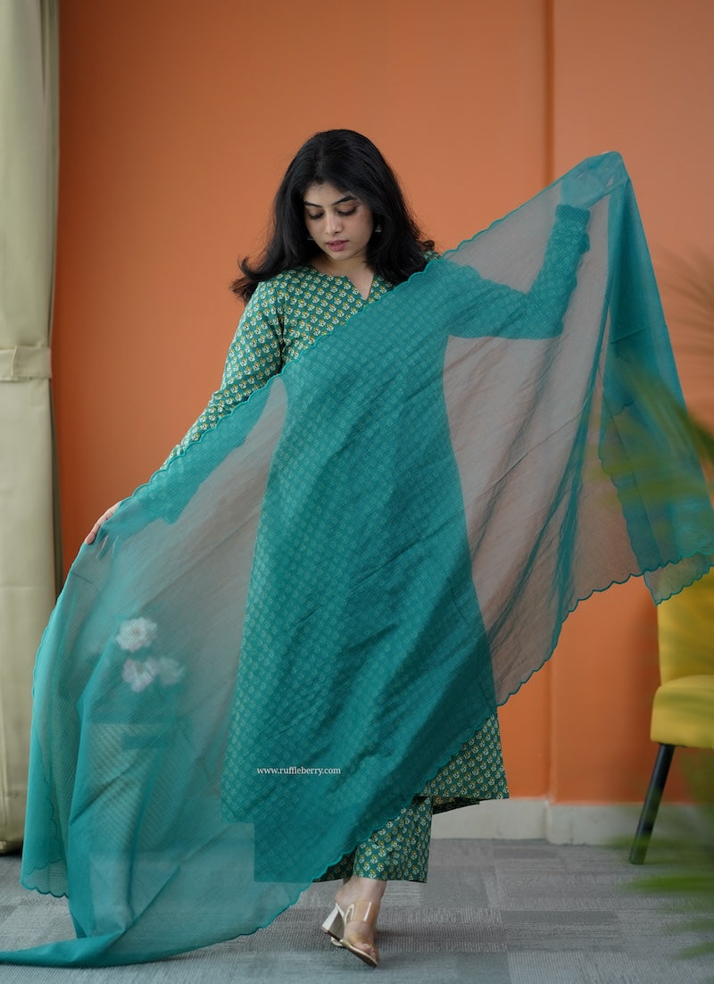 nyra leaf green 3-piece cotton co-ord set