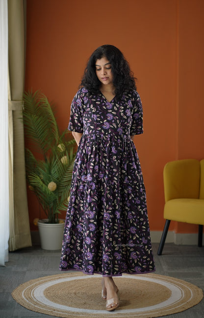 Lela Black Purple Cotton Tier Dress