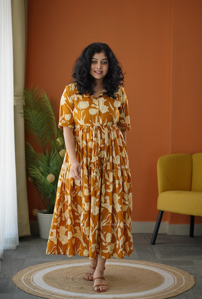 Lela Mustard Yellow Cotton Shirt Tier Dress