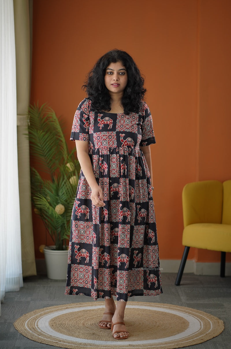 lela boho black cotton tier dress