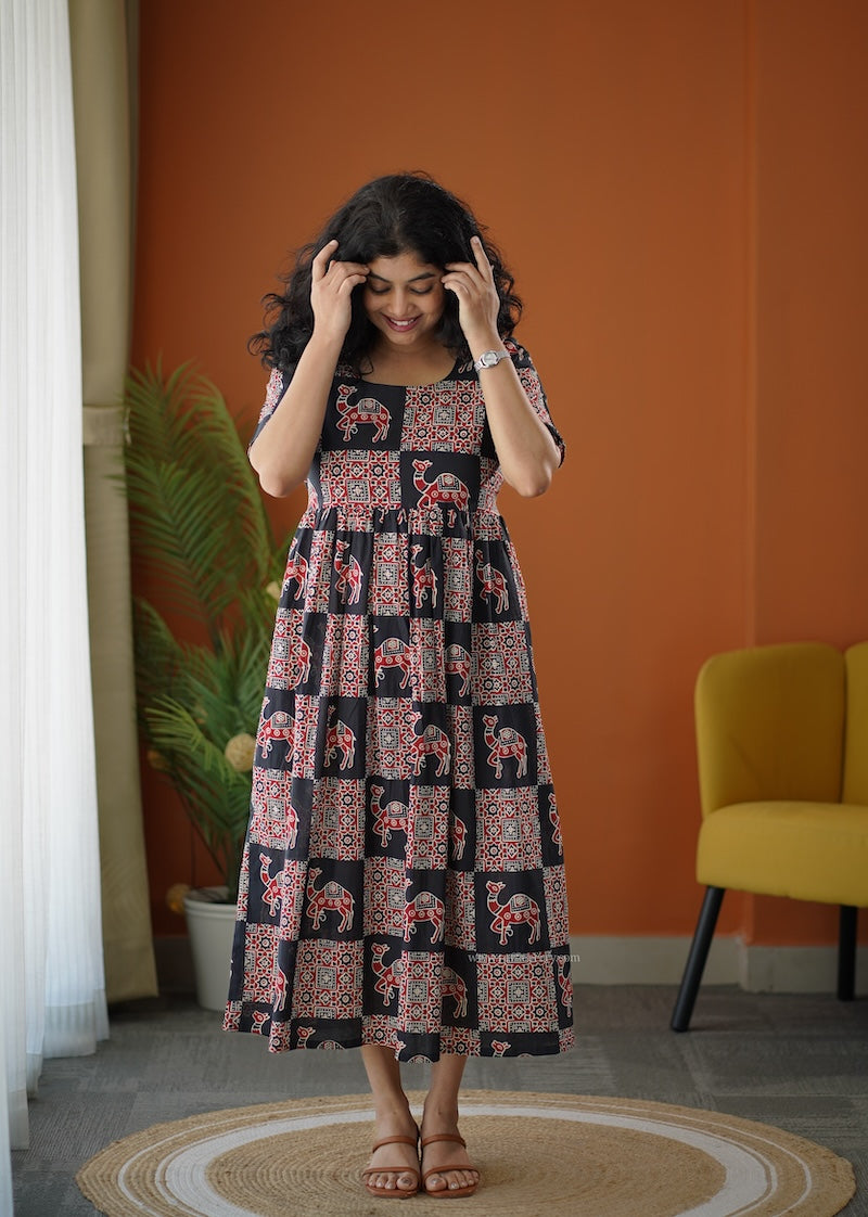 lela boho black cotton tier dress