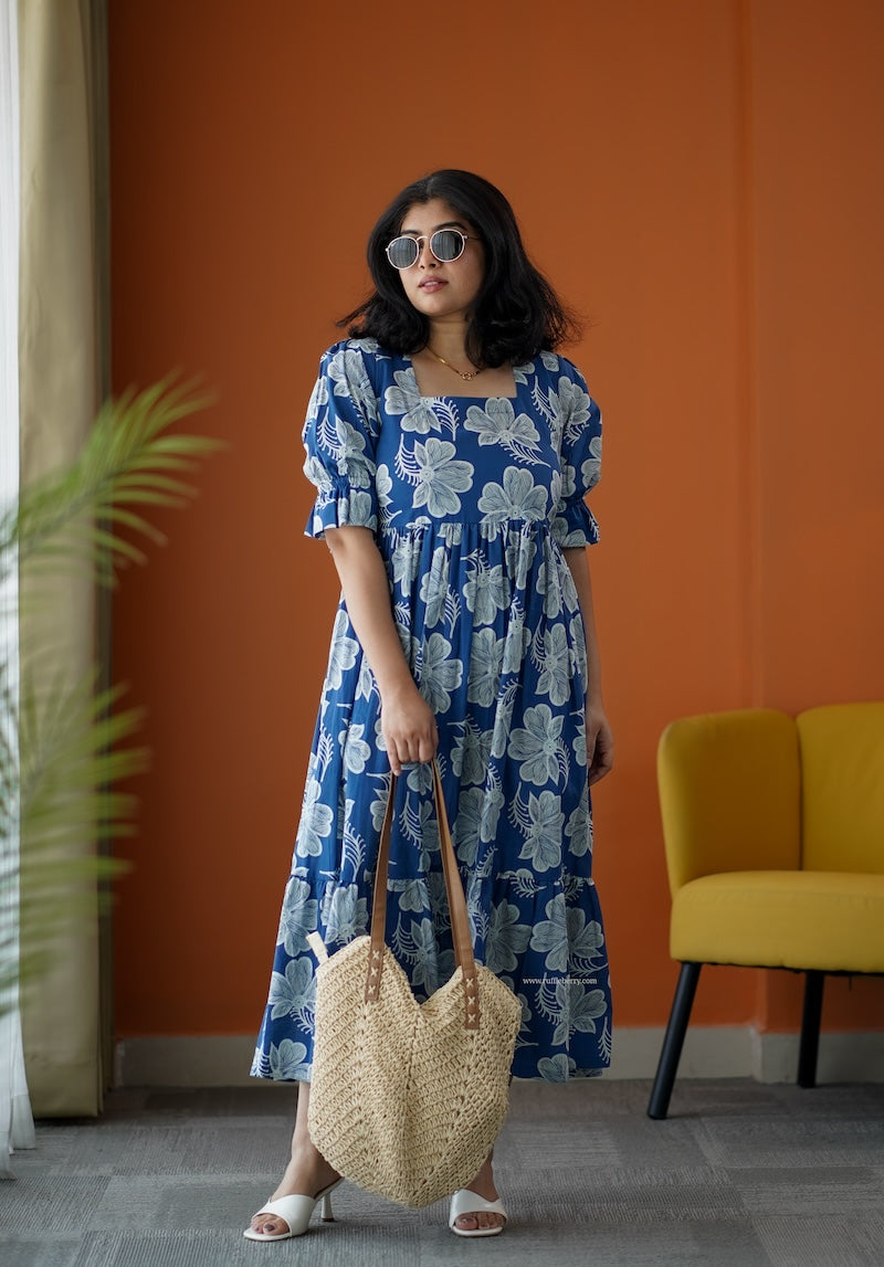 sumlove dark blue cotton tier dress