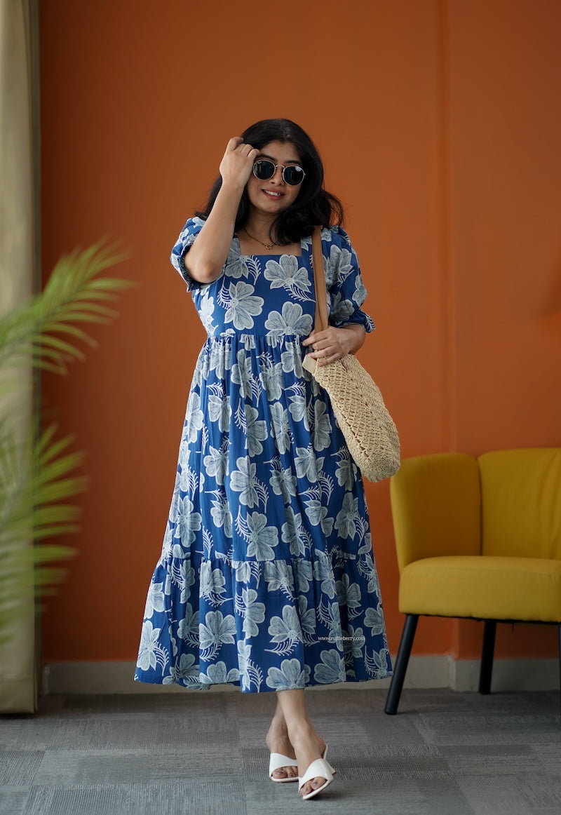 sumlove dark blue cotton tier dress