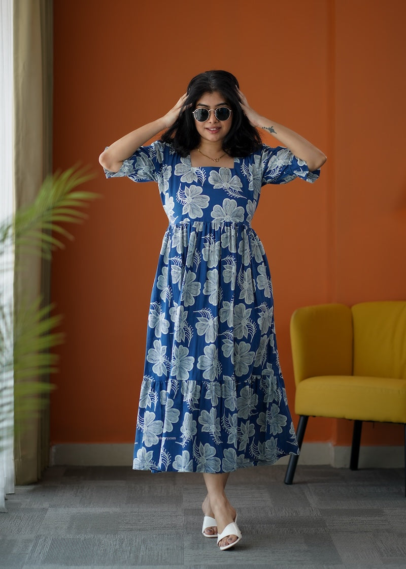 sumlove dark blue cotton tier dress