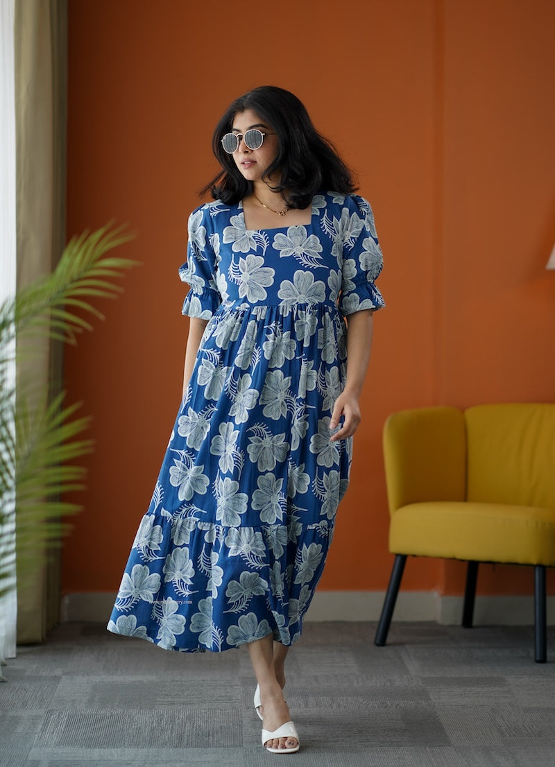 sumlove dark blue cotton tier dress