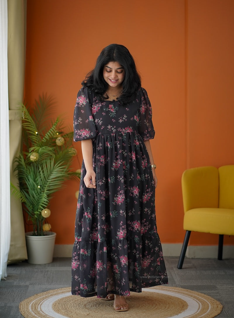 elsa charcoal georgette tier dress