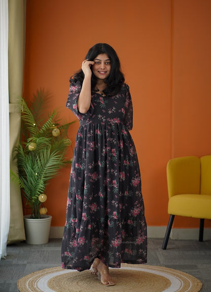 Elsa Charcoal Georgette Tier Dress