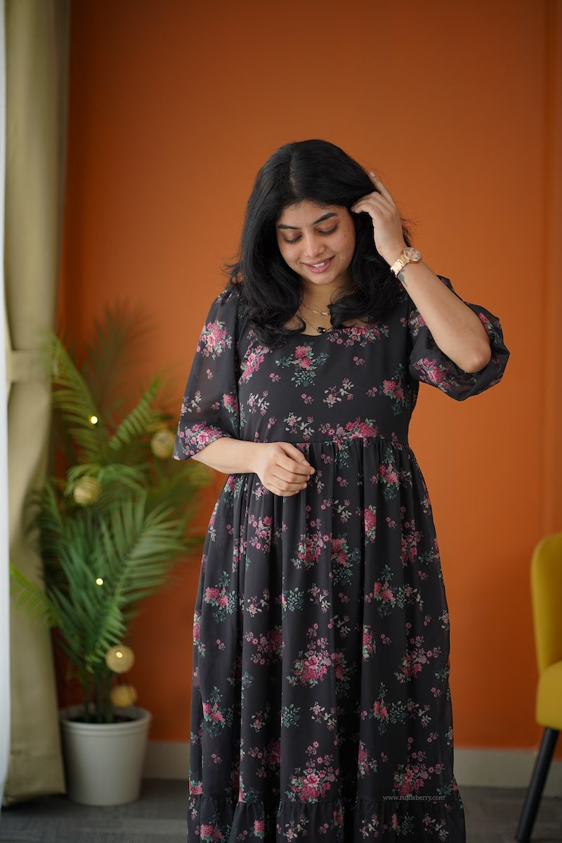 elsa charcoal georgette tier dress