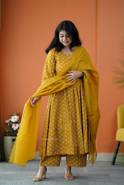 Nyra Mustard Yellow 3-Piece Cotton Co-ord Set