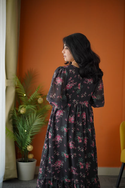 Elsa Charcoal Georgette Tier Dress