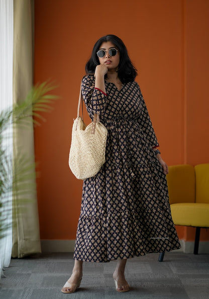SumLove Black Cotton Tier Dress