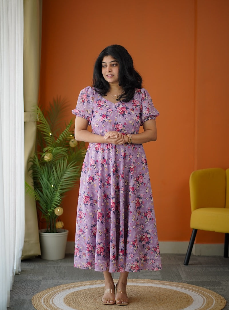 elsa lavender georgette fit & flare dress