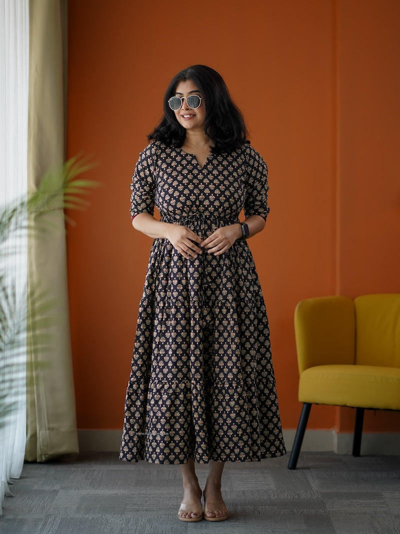 sumlove black cotton tier dress