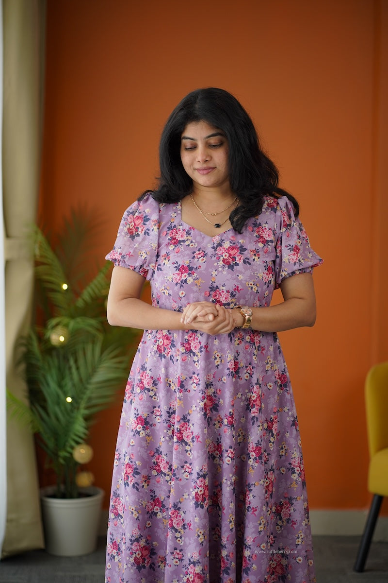 elsa lavender georgette fit & flare dress