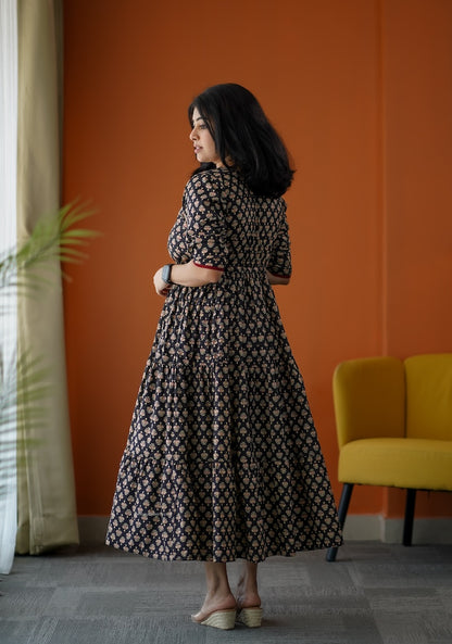 SumLove Black Cotton Tier Dress