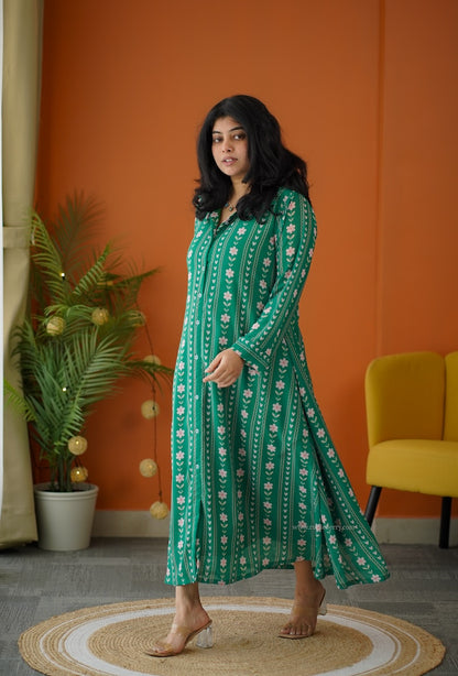 Elsa Green Shirt Georgette Dress