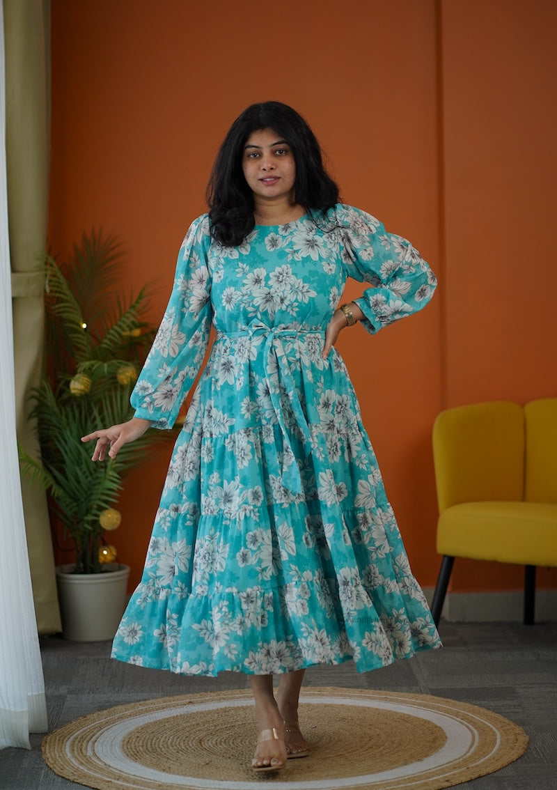 elsa sea mist georgette tier dress